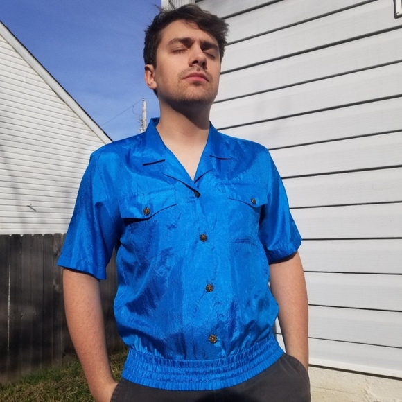 Vintage Blue Button-Up Shirt by Fashion Elements - Picture 1 of 4